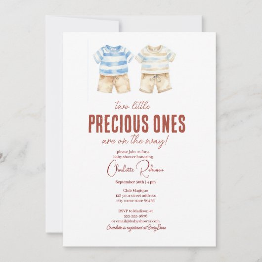 Invitation Twins bébé garçon mignonne Baby shower (Devant)