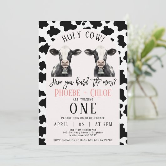 Invitation Twins Black Cow Print Arch Holy Cow 1er Anniversai (Debout devant)