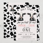 Invitation Twins Black Cow Print Arch Holy Cow 1er Anniversai (Devant / Derrière)
