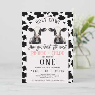 Invitation Twins Black Cow Print Arch Holy Cow 1er Anniversai