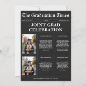 Invitation Twins Black Newspaper Joint Graduation Photo (Devant)