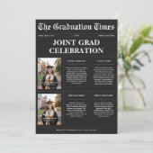 Invitation Twins Black Newspaper Joint Graduation Photo (Debout devant)