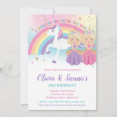 Invitation Twins Blonde Blue Eyes Princesses Unicorne Anniver (Devant)