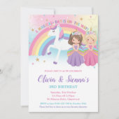 Invitation Twins Blonde Brunette Princesses Unicorne Annivers (Devant)