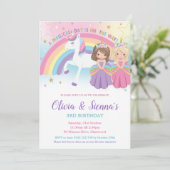 Invitation Twins Blonde Brunette Princesses Unicorne Annivers (Debout devant)