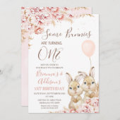 Invitation Twins Boho Floral Bunny Balloon 1er anniversaire (Devant / Derrière)