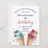 Invitation Twins Boy And Girl Glace Cream Cool Anniversaire (Devant)