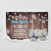 Invitation Twins Boy Elephant Winter Snowflaes Baby shower (Devant / Derrière)