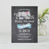 Invitation Twins Boy & Girl Cute Elephant Baby shower rustiqu (Debout devant)