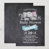 Invitation Twins Boy & Girl Cute Elephant Baby shower rustiqu (Devant / Derrière)