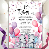 Invitation Twins Boy Girl Elephant Balloon mignon Baby shower