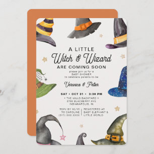 Invitation Twins Boy Girl Orange Halloween Baby shower