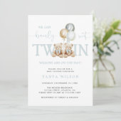 Invitation Twins Boy Teddy Bear Bearly Wait Baby shower (Debout devant)