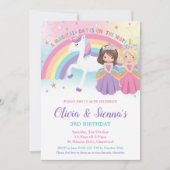 Invitation Twins Brunette Blonde Princesses Unicorne Annivers (Devant)