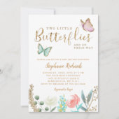 Invitation TWINS Butterfly Garden Baby shower Or (Devant)