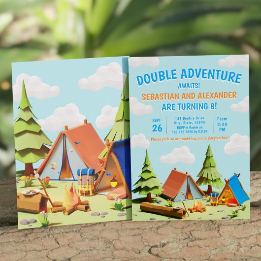 Invitation Twins Camping Double Aventure Attend Anniversaire