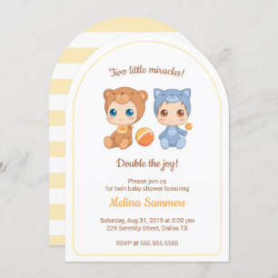 Invitation Twins Cat Bear Sexe Baby shower neutre