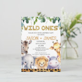 Invitation Twins Cheetah Print Wild Ones Safari 1er anniversa (Debout devant)