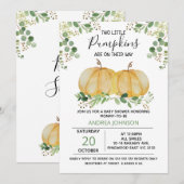 Invitation Twins Citrouille Green Foliage Baby shower Invitat (Devant / Derrière)
