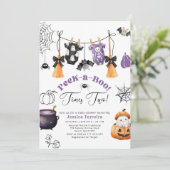 Invitation Twins Clothesline Petit Baby shower Boo (Debout devant)