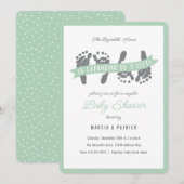 Invitation Twins Couples Douche Vert Baby shower gris (Devant / Derrière)