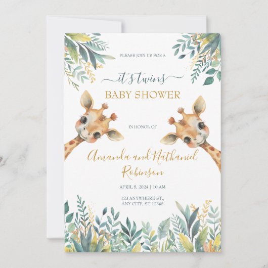 Invitation Twins Cute Wild Jungle Animaux (Devant)