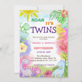 Invitation Twins Dinosaur Floral Verdure bébé fille douche (Devant)