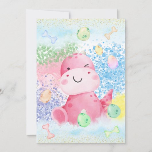 Invitation Twins Dinosaur Floral Verdure bébé fille douche (Dos)