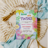 Invitation Twins Dinosaur Floral Verdure bébé fille douche
