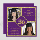 Invitation Twins Elegant Black & Purple Classe de Parties sci (Devant / Derrière)
