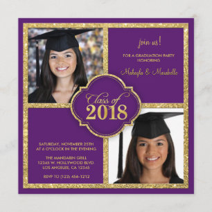 Invitation Twins Elegant Black & Purple Classe de Parties sci