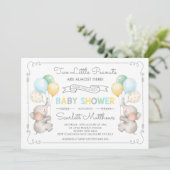 Invitation Twins Elephant Baby shower Pastel Balloons Invitat (Debout devant)