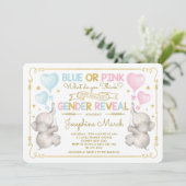 Invitation Twins Elephant Genre Révéler Bleu rose Or Bébé (Debout devant)