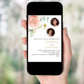 Invitation Twins filles rose floral photo luxe Confirmation