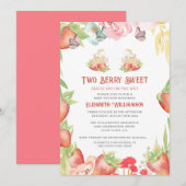 Invitation Twins Fraise Berry Baby shower doux (Devant / Derrière)