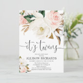 Invitation Twins garçon fille blanc rose baby shower rustique (Debout devant)