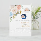 Invitation Twins garçon fille bleu rose photo luxe baptême (Debout devant)