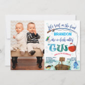 Invitation Twins garçons petit pêcheur 2e anniversaire photo (Devant)