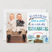 Invitation Twins garçons petit pêcheur 3e anniversaire photo (Devant)