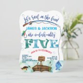 Invitation Twins garçons petit pêcheur thème 5e (Debout devant)