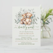 Invitation Twins Genre Neutre Teddy Bear Baby shower Boho (Debout devant)