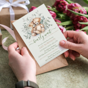 Invitation Twins Genre Neutre Teddy Bear Baby shower Boho