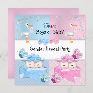 Invitation Twins Genre Reveillez Fête Garçons ou Filles Blue