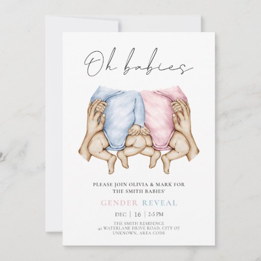 Invitation Twins Genre Révéler aquarelle bébé devient invitat (Devant)