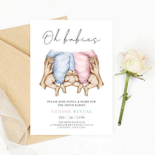 Invitation Twins Genre Révéler aquarelle bébé devient invitat