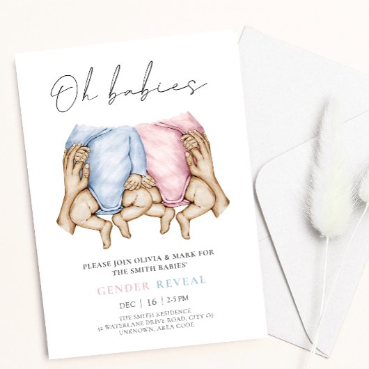 Invitation Twins Genre Révéler aquarelle bébé devient invitat