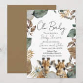 Invitation Twins Giraffe Jungle Wild Baby Shower (Devant / Derrière)