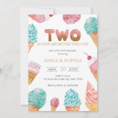 Invitation Twins Girls Ice Cream fête d'anniversaire (Devant)