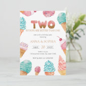 Invitation Twins Girls Ice Cream fête d'anniversaire (Debout devant)