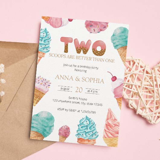 Invitation Twins Girls Ice Cream fête d'anniversaire
